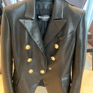 BALMAIN Double-breasted leather blazer